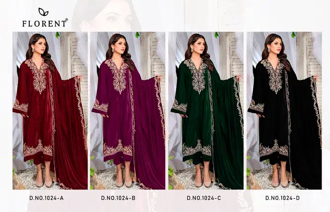 Florent 1024 A To D Winter Wear Velvet Pakistani Suits Orders In India